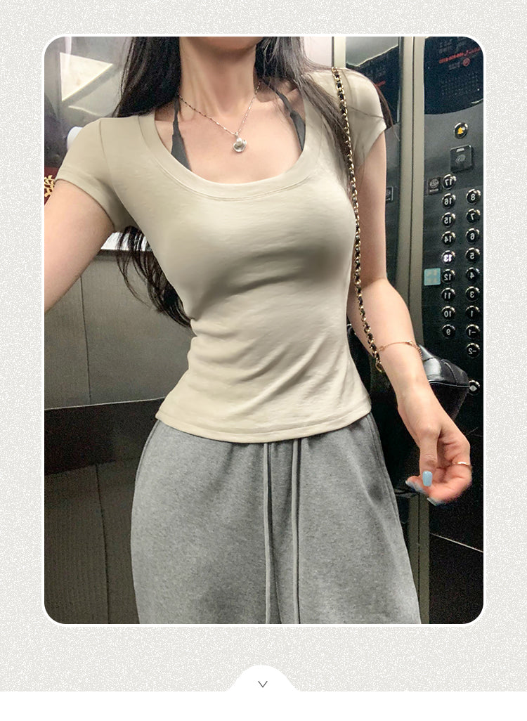 氣質U領短款上衣