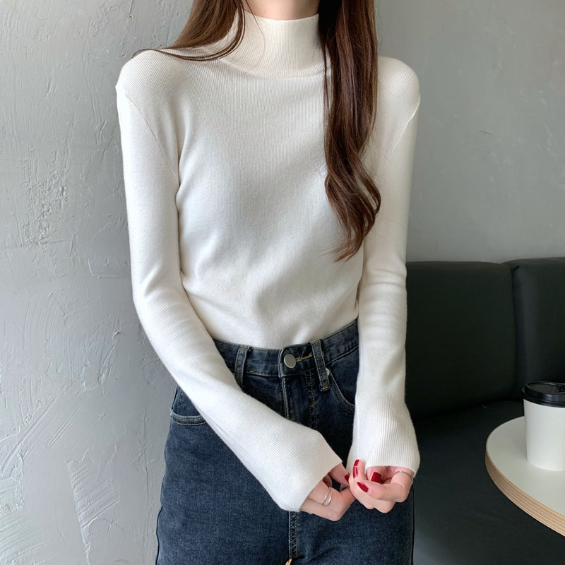 修身內搭半高領針織打底衫毛衣女