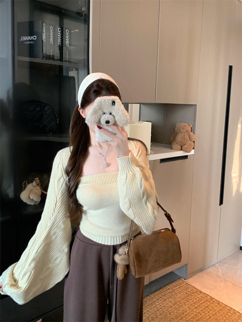 純欲風高級感抹胸毛織背心套裝