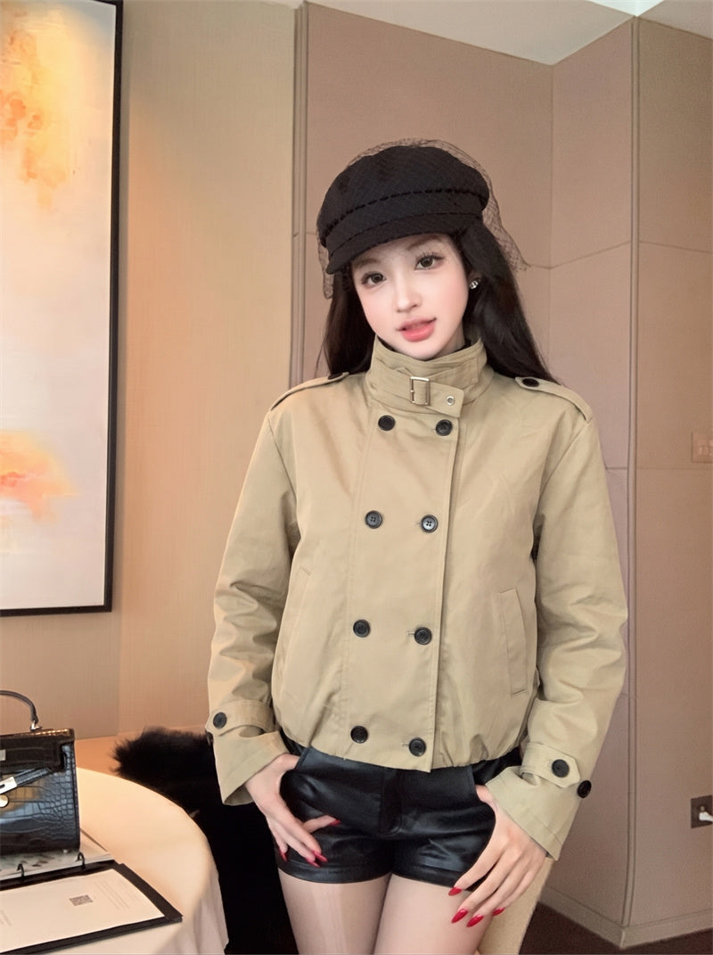 韓系高級感休閒立領雙排扣外套