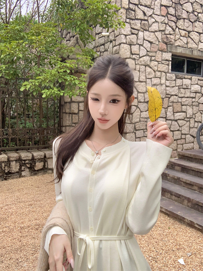 純色毛針織開衫上衣