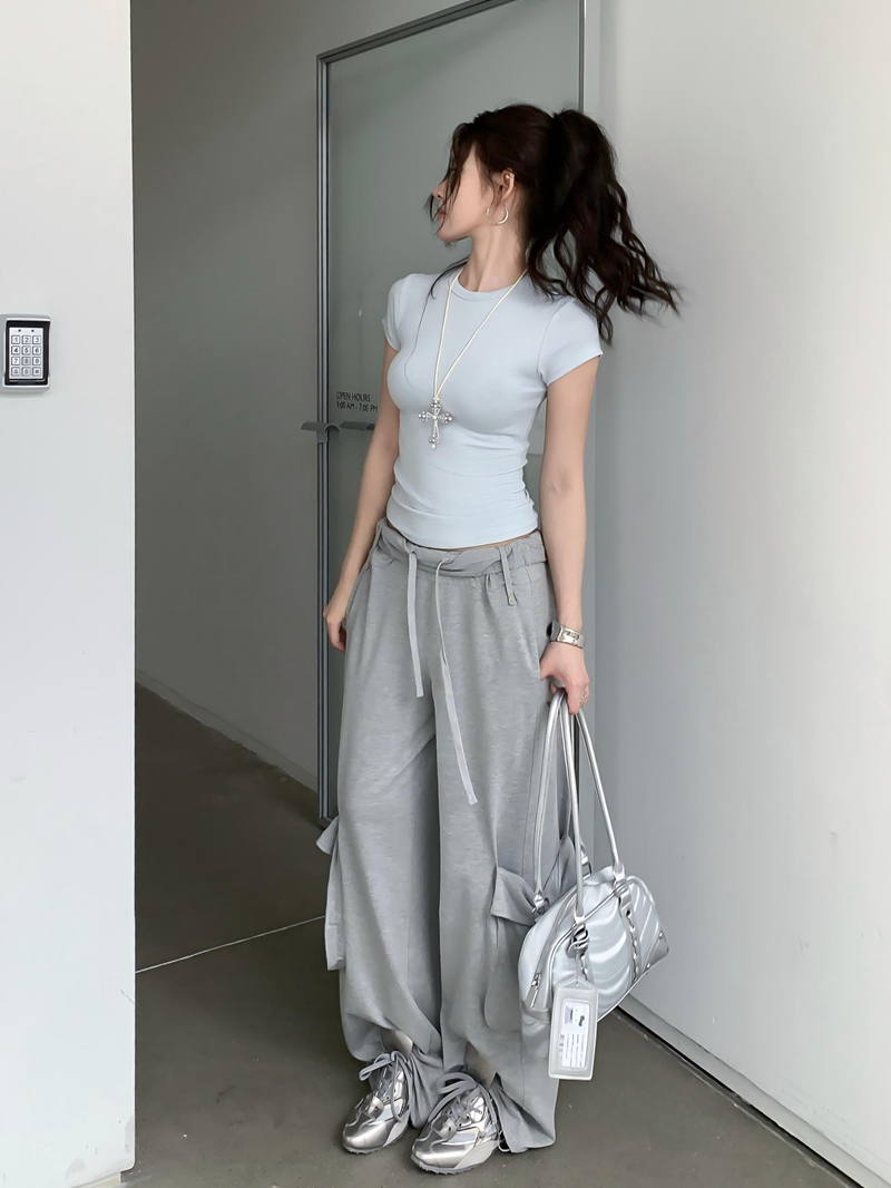 辣妹簡約基礎款正肩圓領上衣