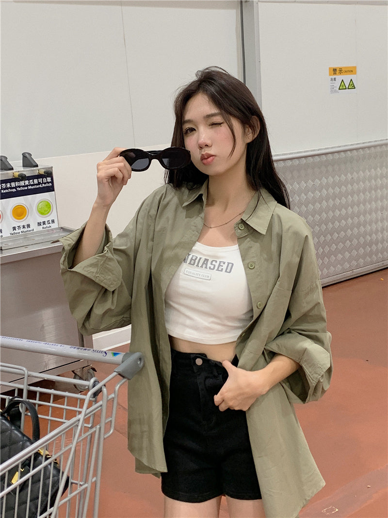 純色寬松休閒防曬襯衫外套