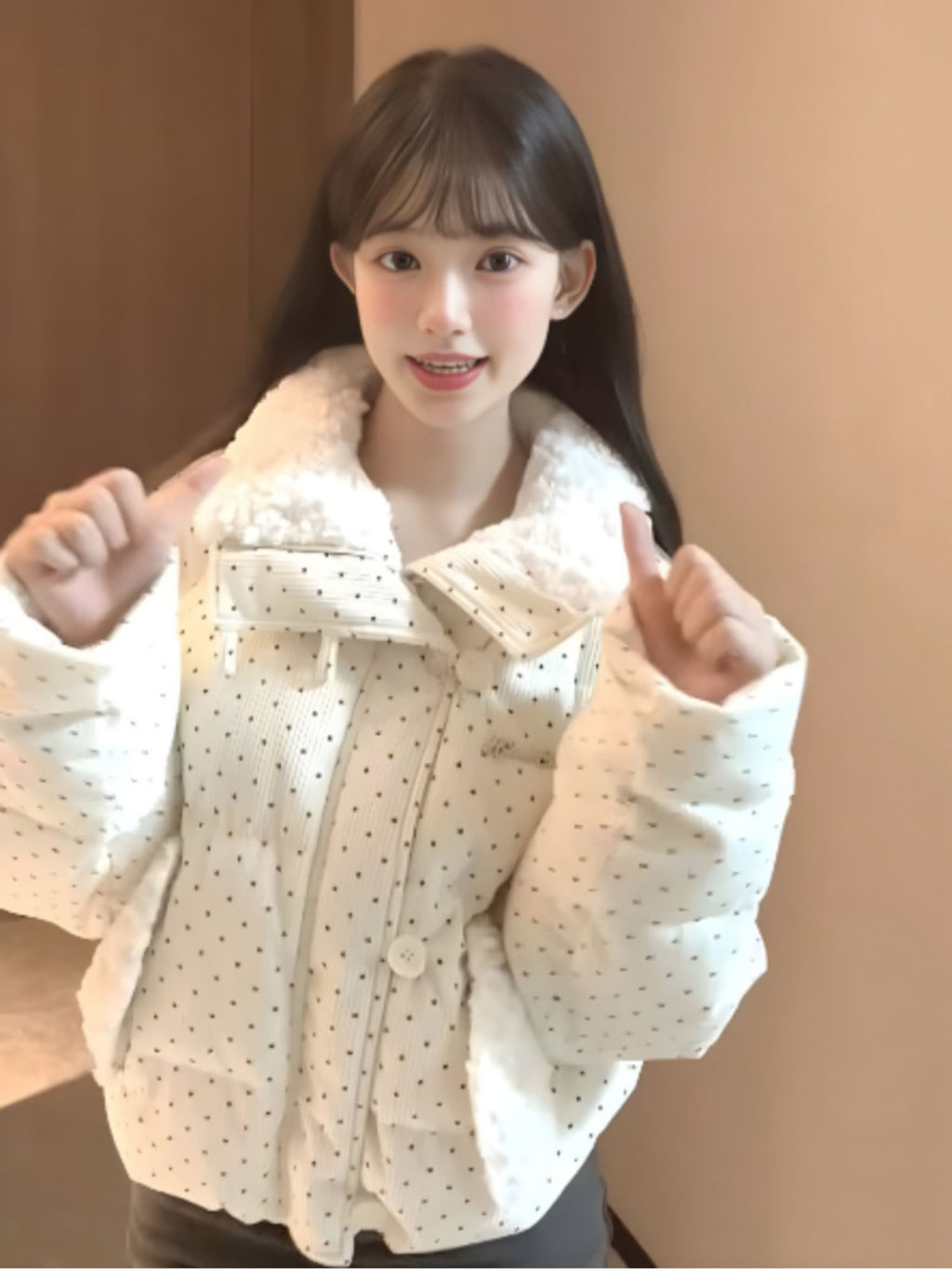 燈芯絨波點羽絨外套
