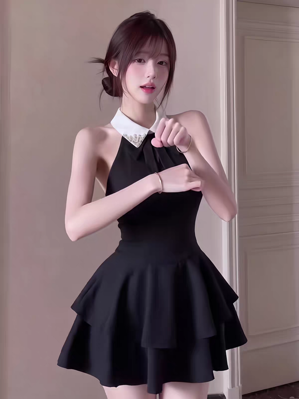 高級感赫本風黑色無袖連衣裙