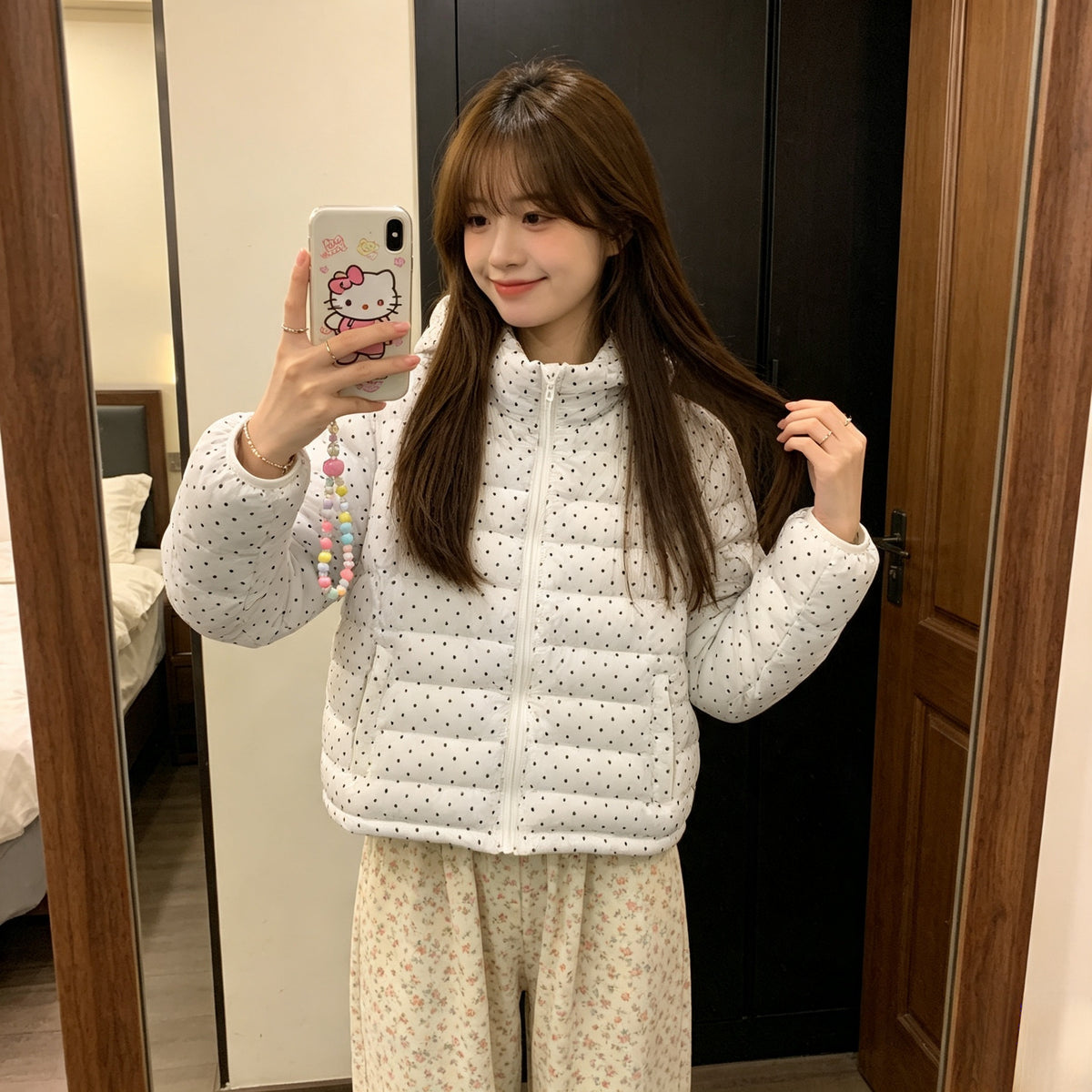 冬季質感慵懶風碎花波點羽絨服