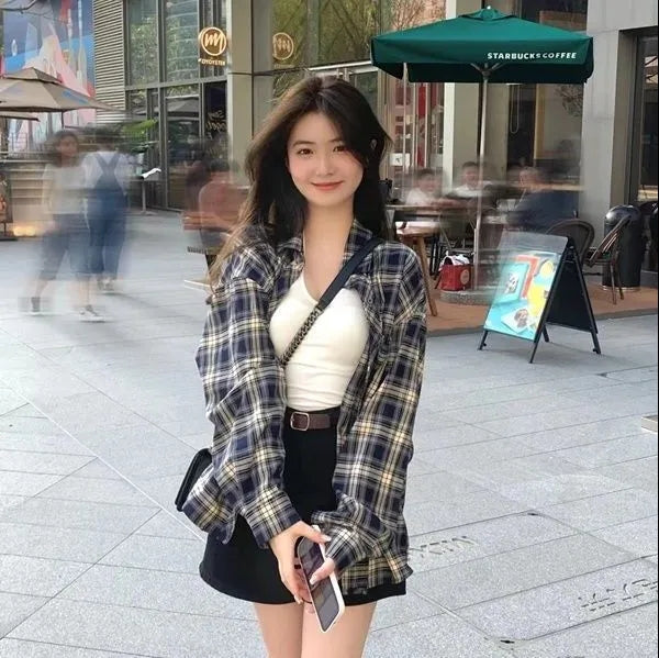 復古格子襯衫外套上衣