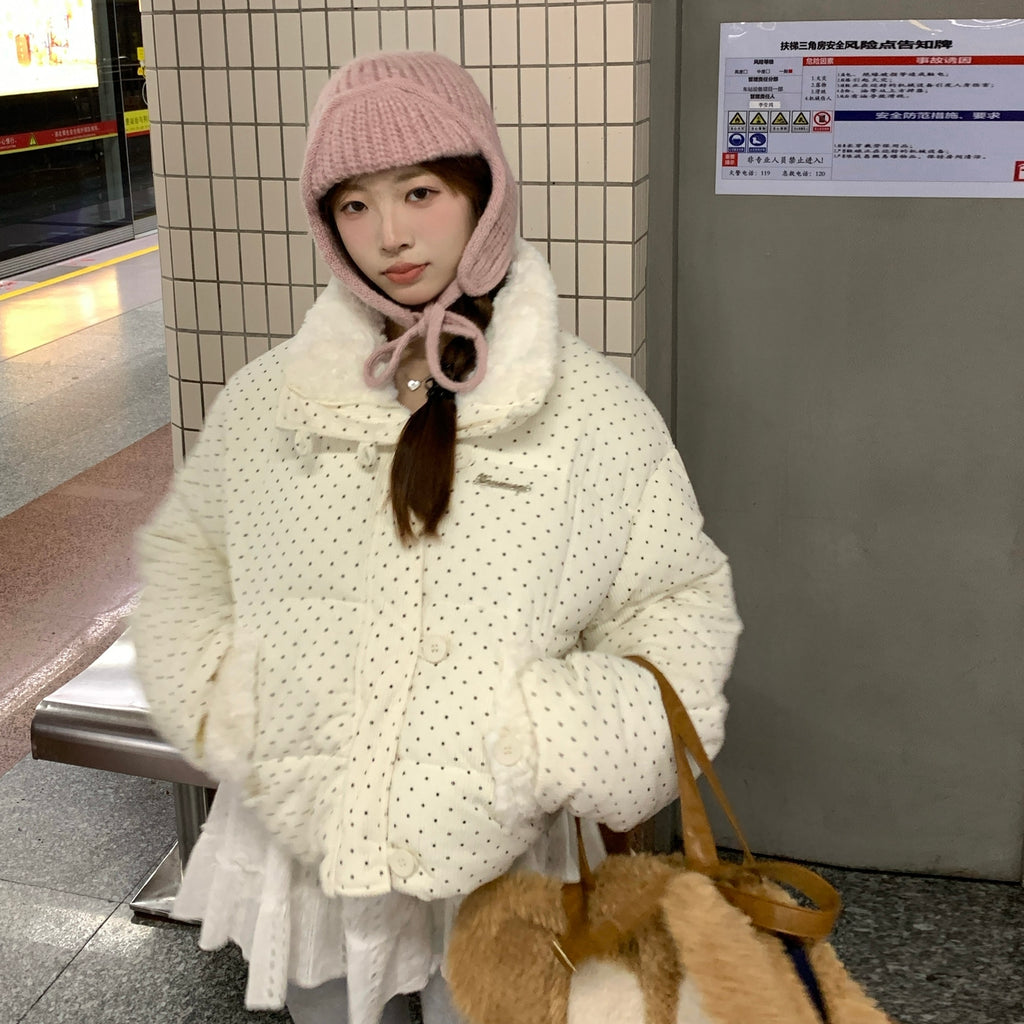 冬季慵懶風質感波點羽絨服