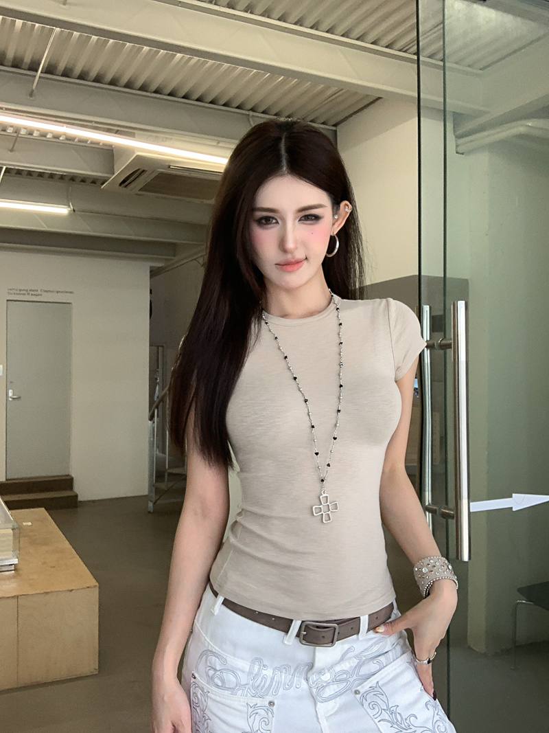 辣妹簡約基礎款正肩圓領上衣