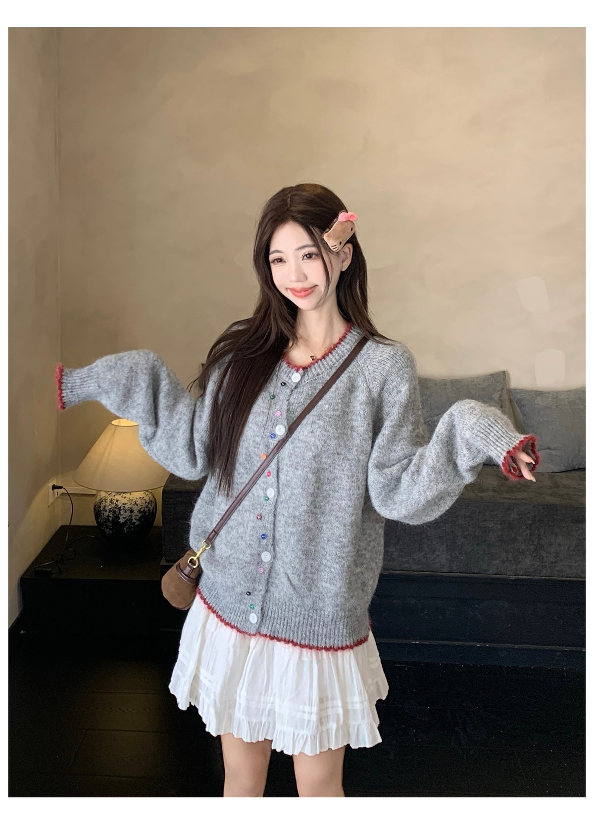 韓系撞色彩扣毛衣外套
