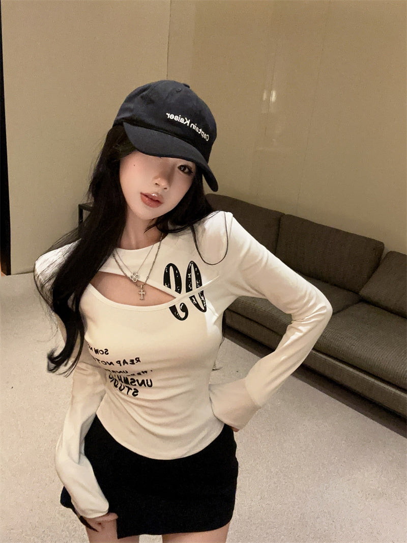 美式辣妹鏤空露鎖骨氣質上衣