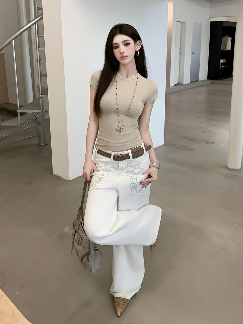 辣妹簡約基礎款正肩圓領上衣