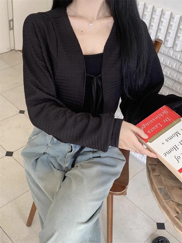 休閒百搭綁帶薄款開衫短外套