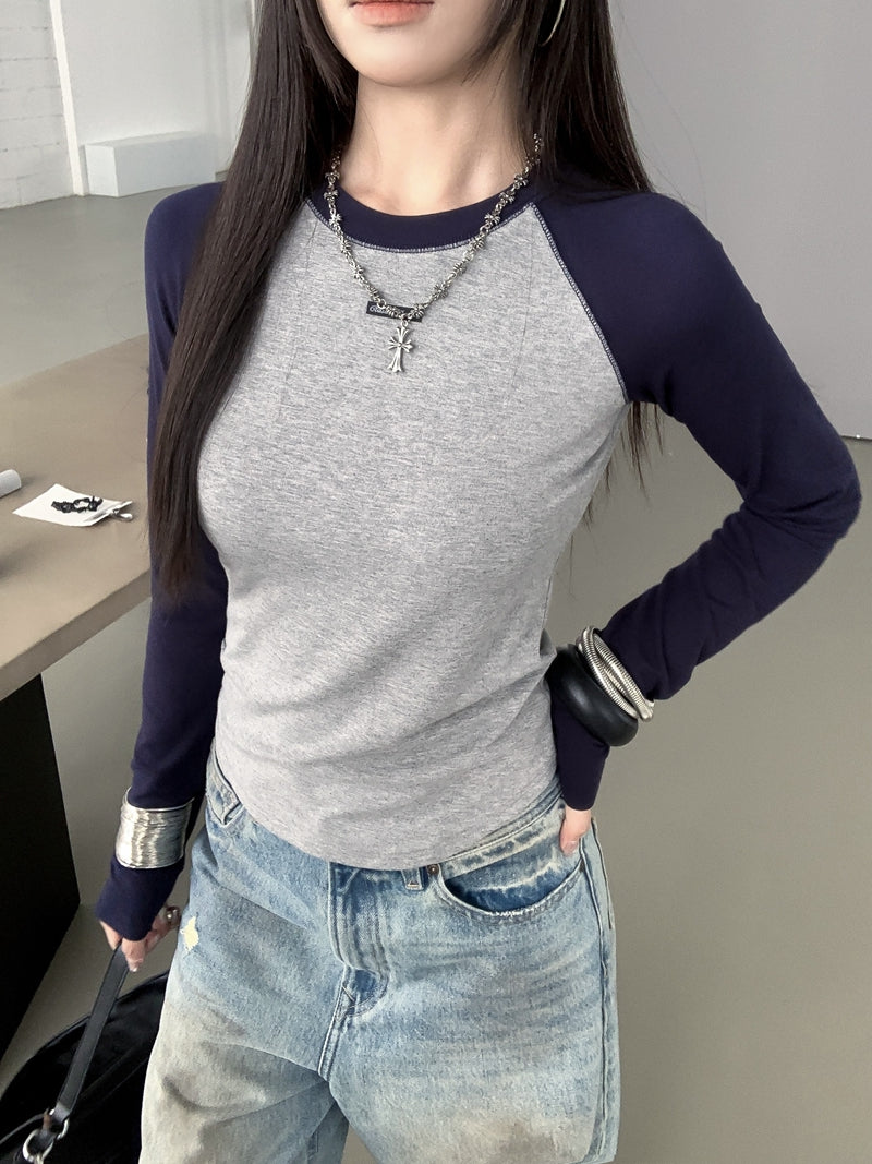美式復古撞色圓領長袖