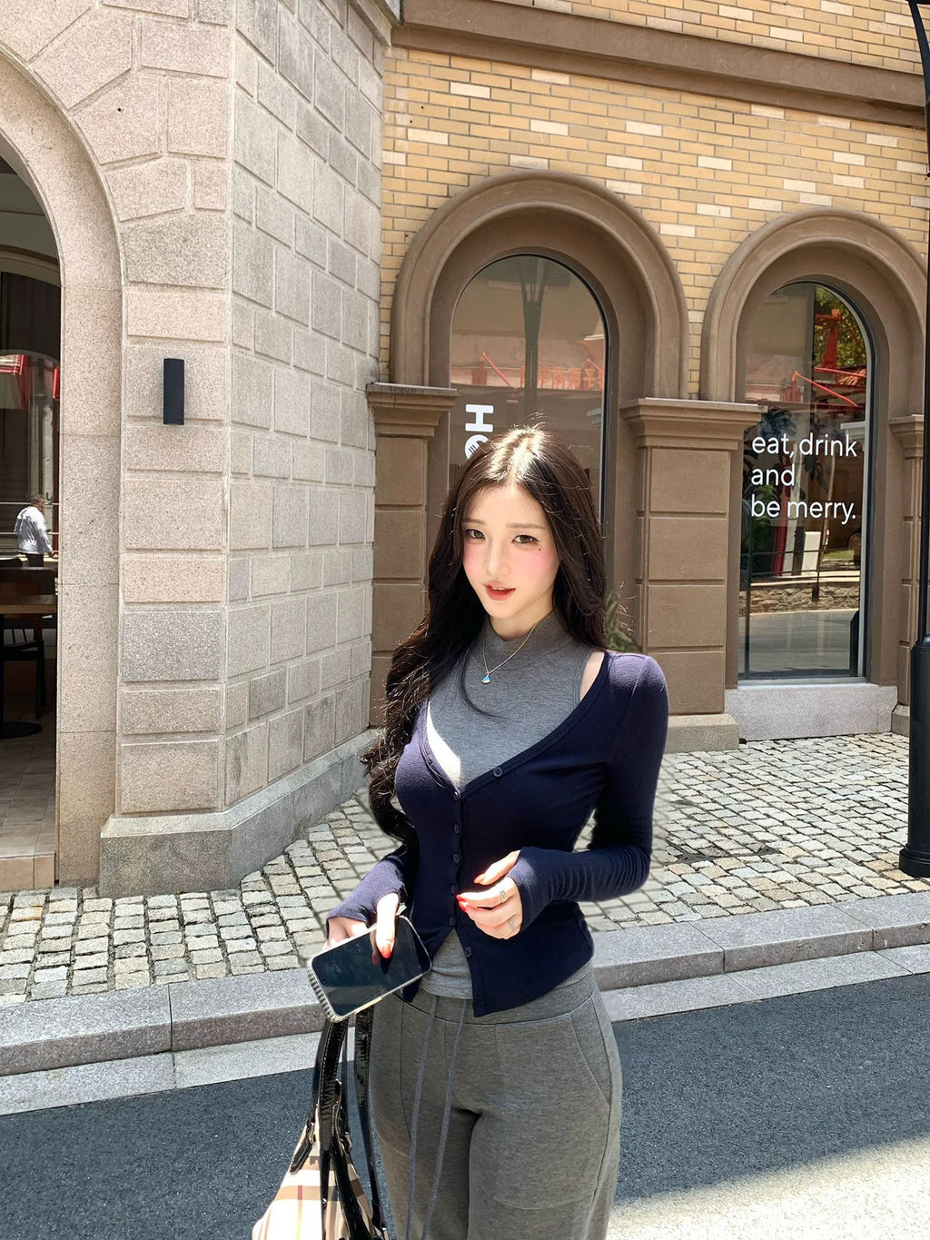 韓系休閒風V領開衫背心兩件套
