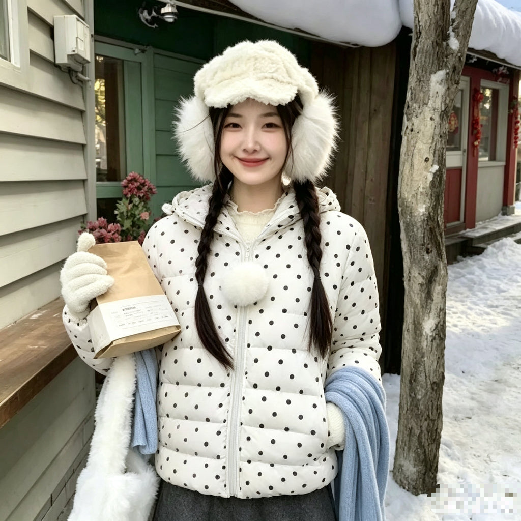 清透感甜美波點輕量羽絨連帽外套