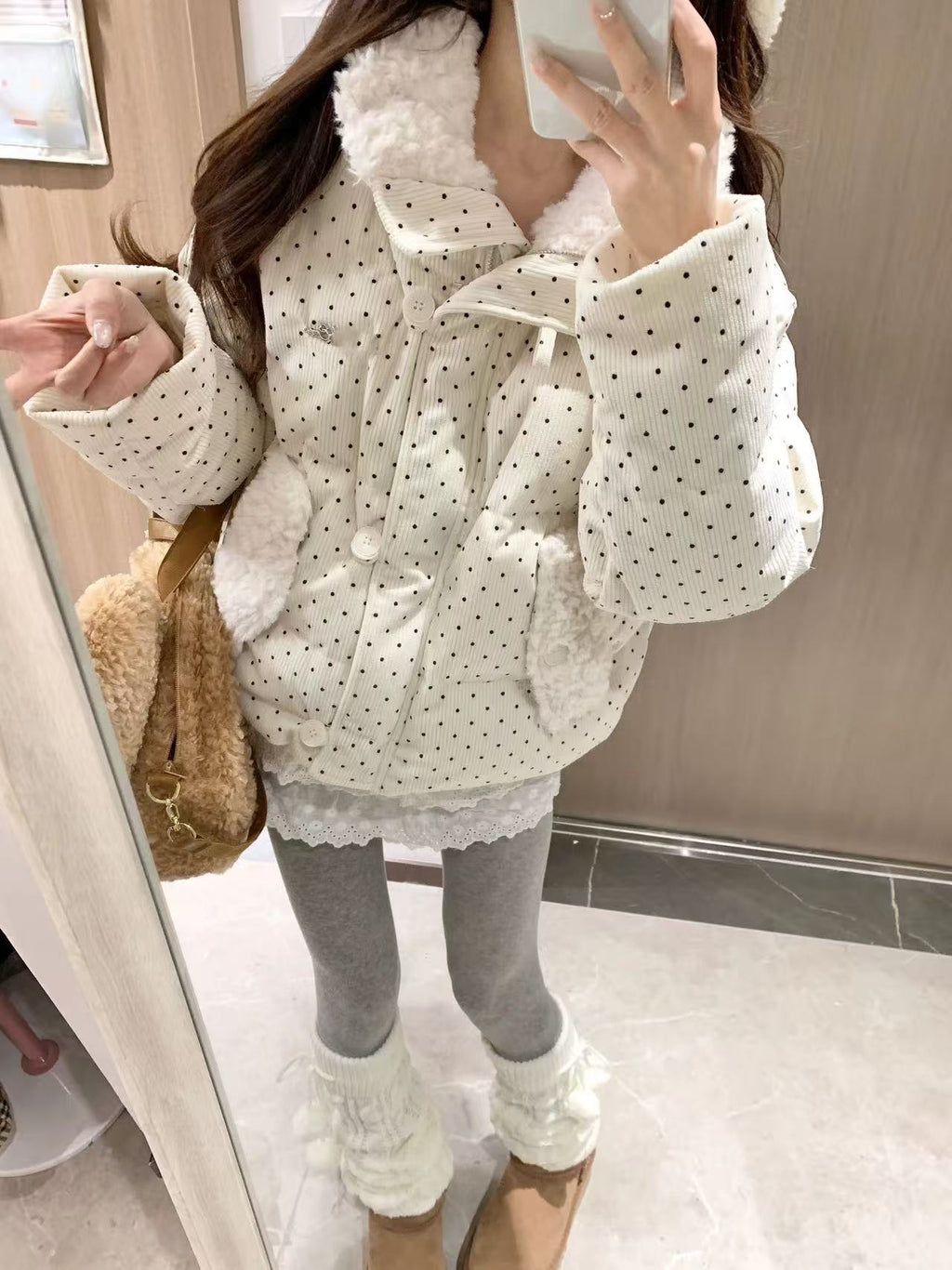 秋冬韓系可愛波點外套