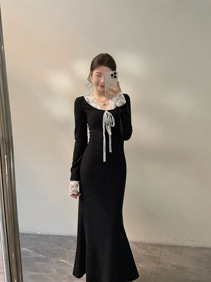 高級感蕾絲拼接魚尾連衣裙