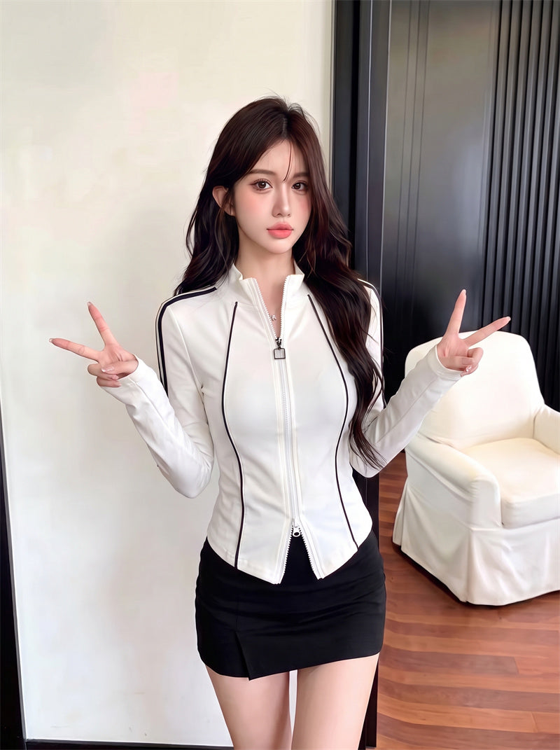 美式撞色條紋設計感休閒運動上衣