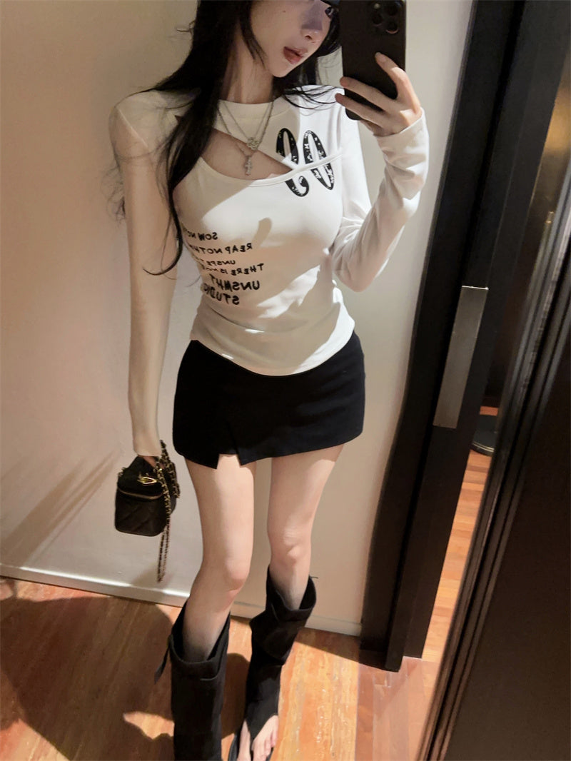 美式辣妹鏤空露鎖骨氣質上衣