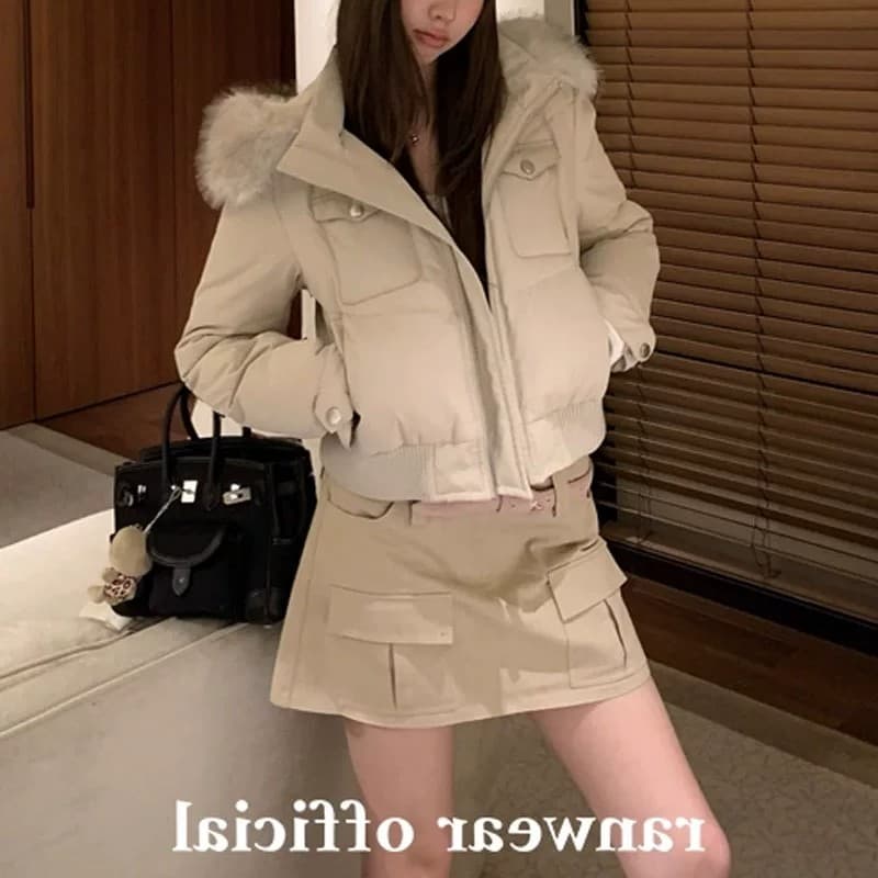 大毛領羽絨棉服女外套