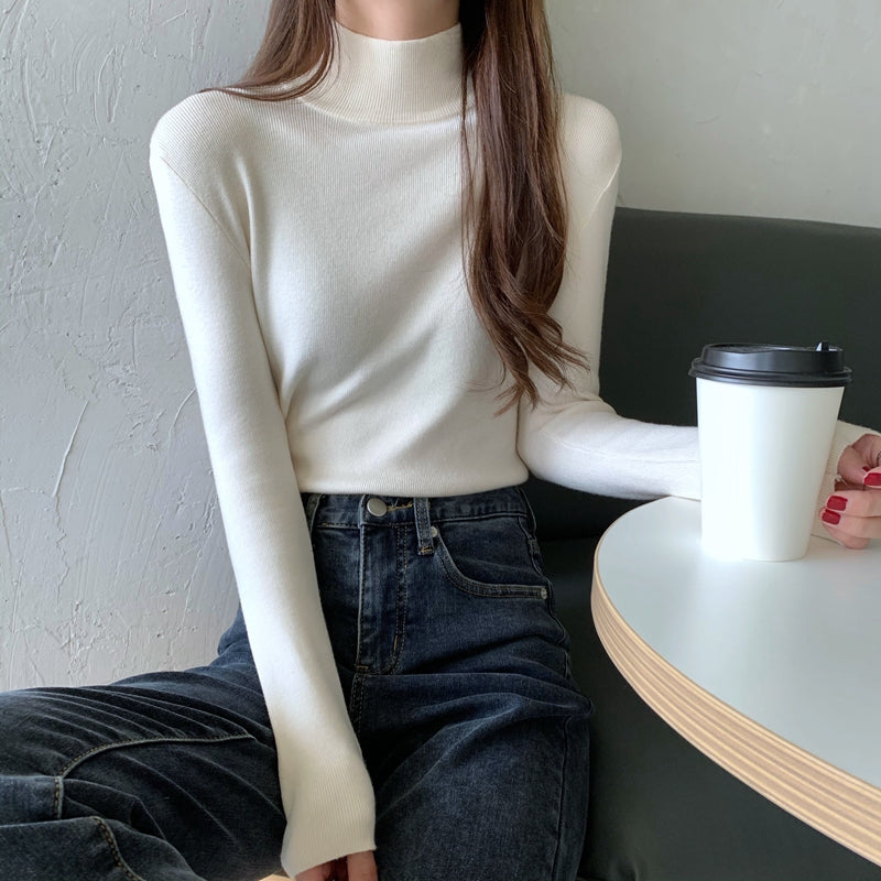修身內搭半高領針織打底衫毛衣女