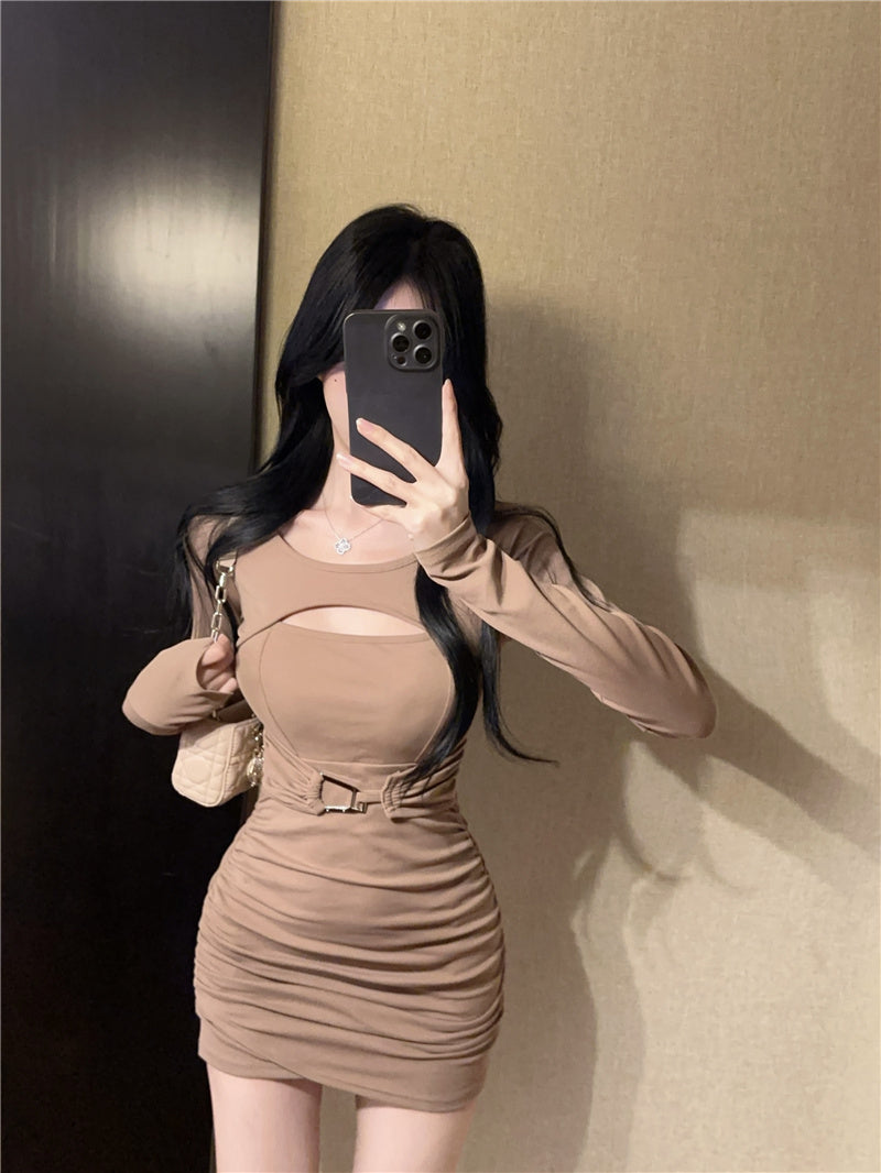 純欲辣妹性感皺褶包臀連衣裙