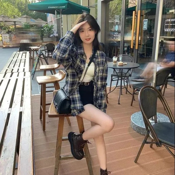復古格子襯衫外套上衣