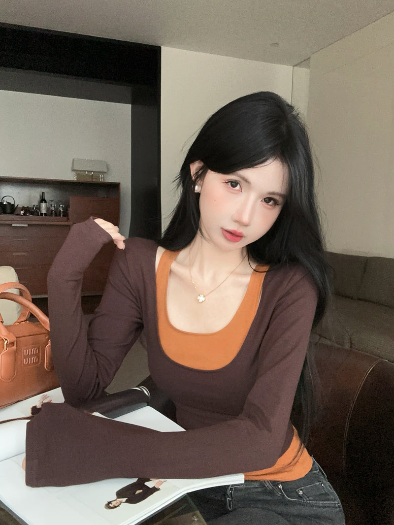 辣妹吊帶背心大U領短T
