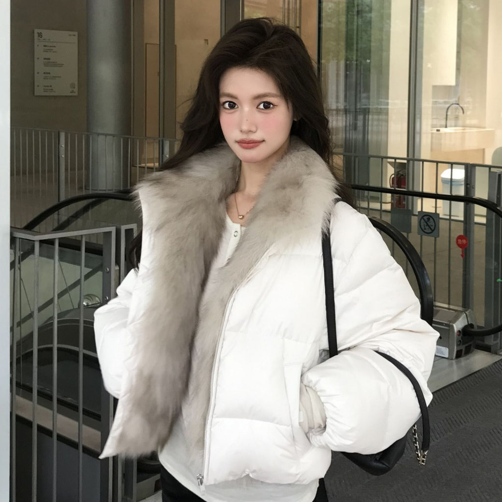 🐾拼接短版羽絨仿狐狸毛領口加厚外套