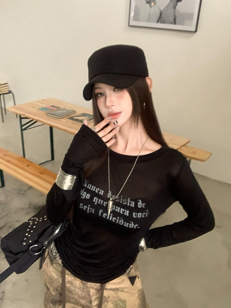 復古字母簡約薄款長袖