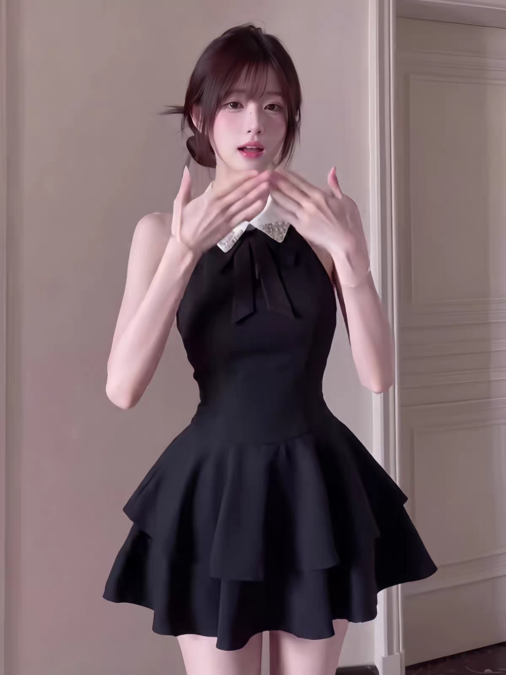 高級感赫本風黑色無袖連衣裙