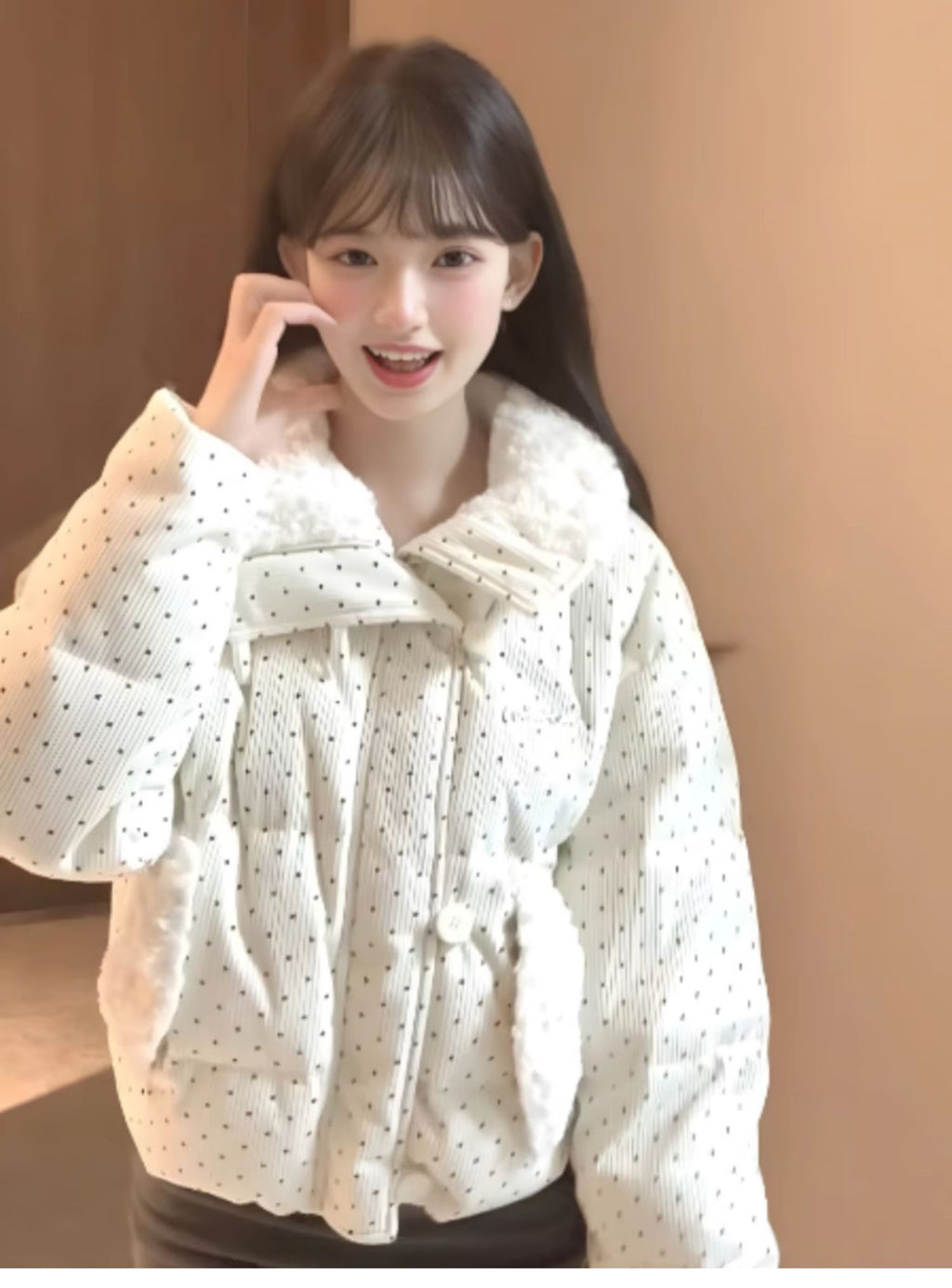 燈芯絨波點羽絨外套