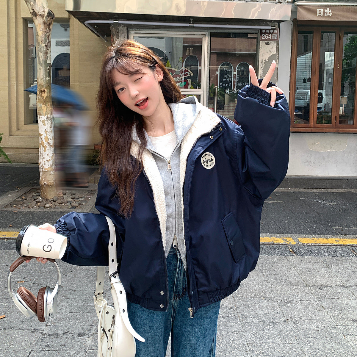 美式復古質感羊羔毛加絨外套