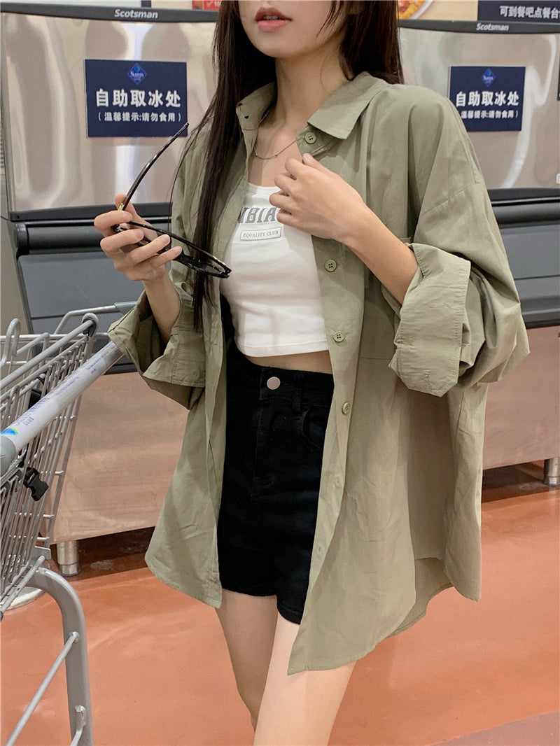 純色寬松休閒防曬襯衫外套