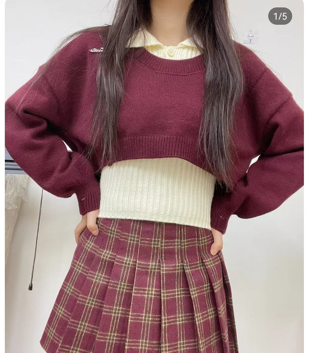 設計感短款翻領毛衣