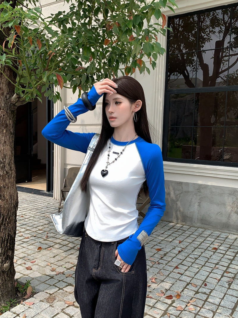美式復古撞色圓領長袖