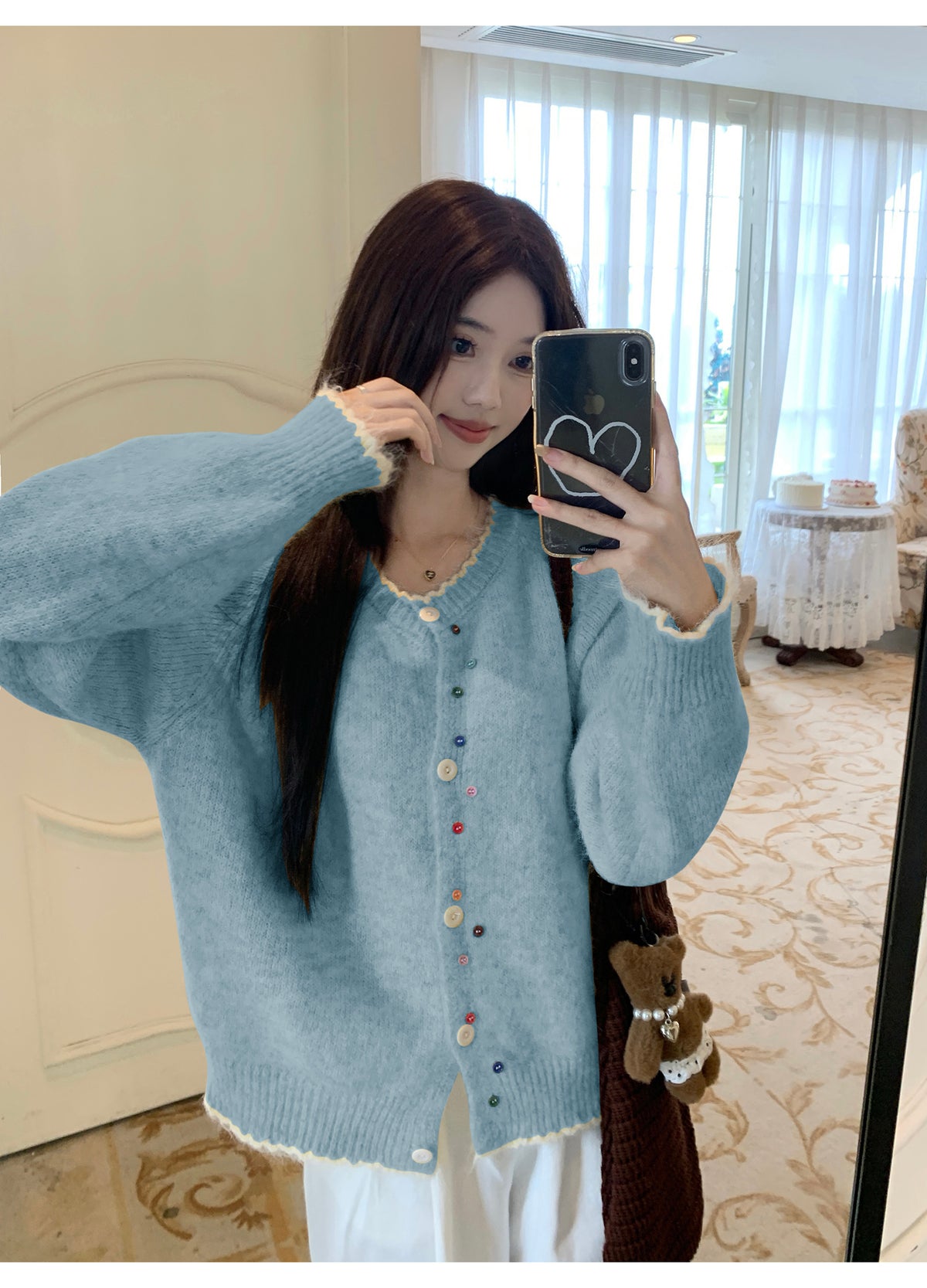 韓系撞色彩扣毛衣外套