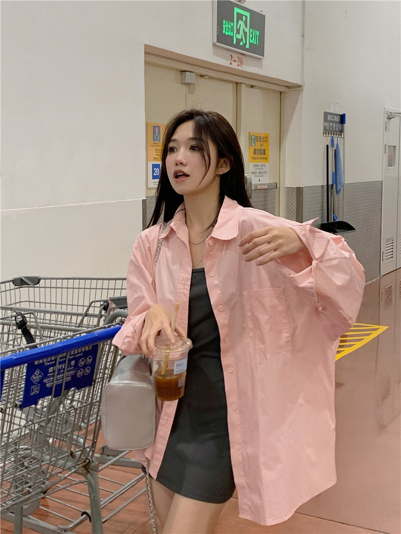 純色寬松休閒防曬襯衫外套