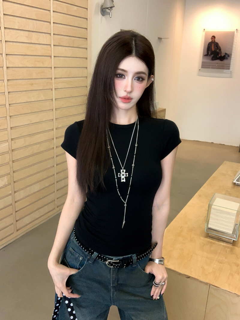 辣妹簡約基礎款正肩圓領上衣