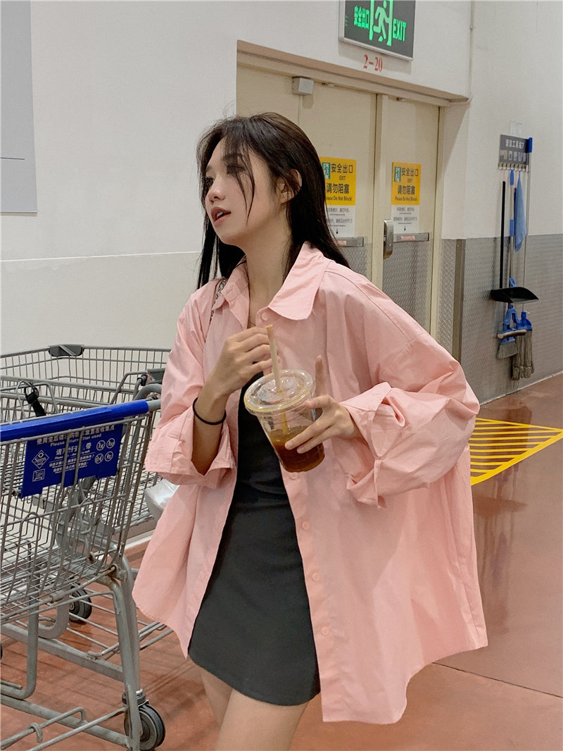 純色寬松休閒防曬襯衫外套