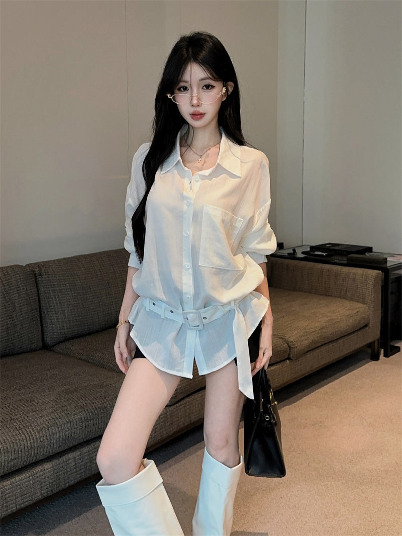 白色設計感氣質辣妹襯衫