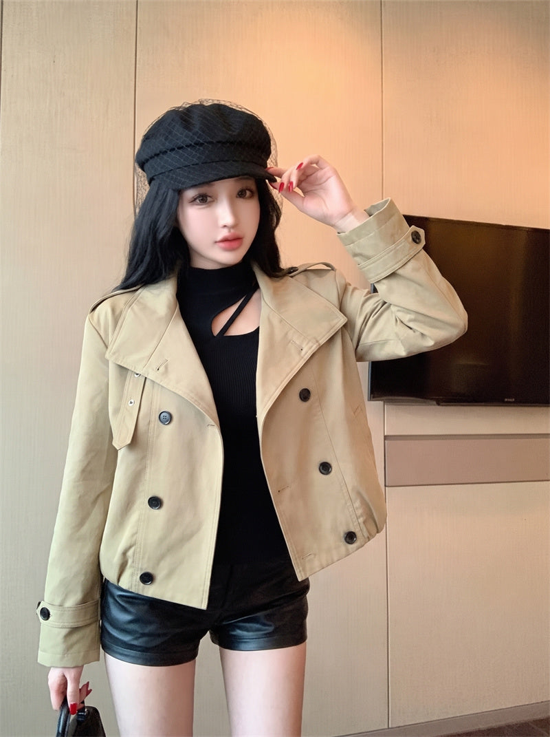 韓系高級感休閒立領雙排扣外套
