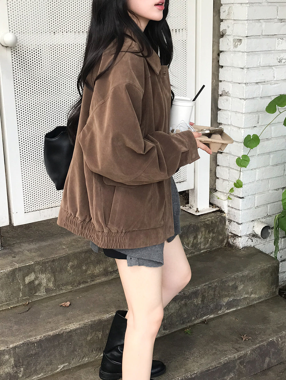 chic韓系輕熟麂皮絨夾克百搭短款外套