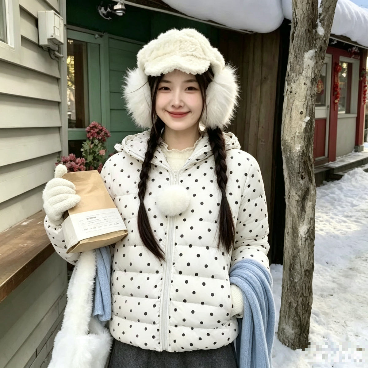 清透感甜美波點輕量羽絨連帽外套