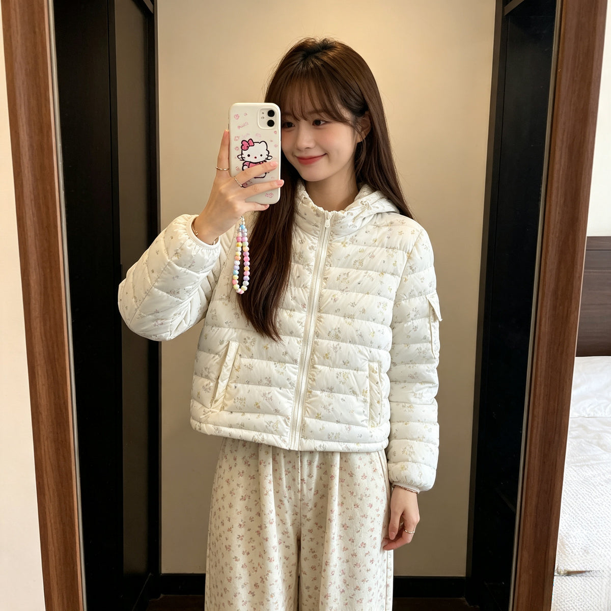 冬季質感慵懶風碎花波點羽絨服