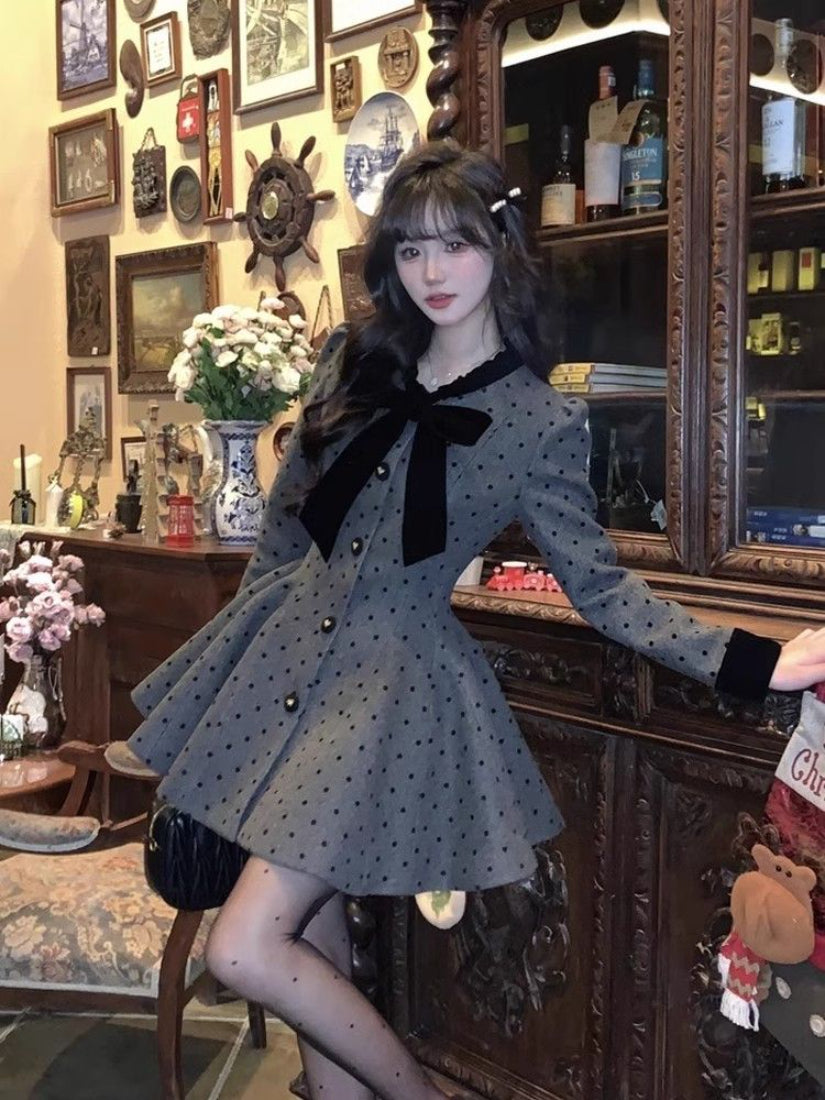 法式小香風甜美蝴蝶結連衣裙