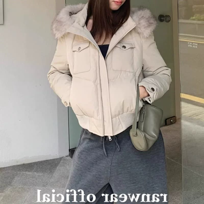 大毛領羽絨棉服女外套
