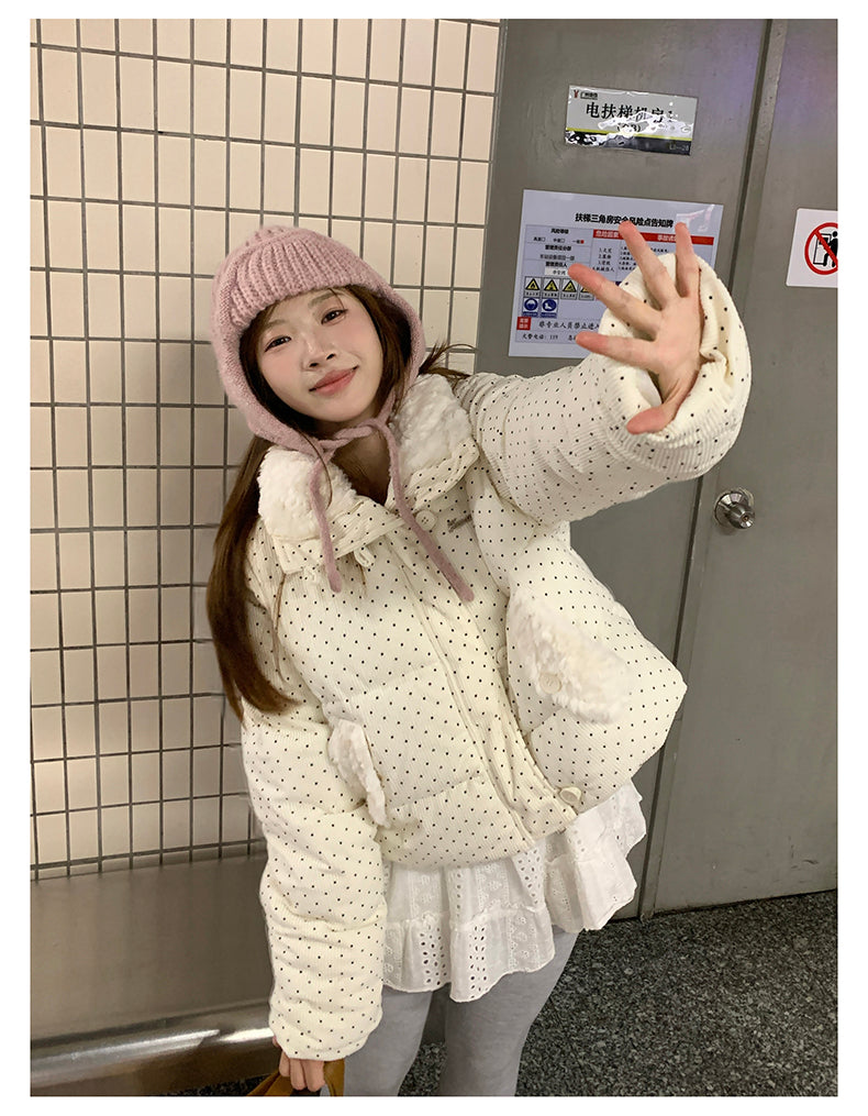 冬季慵懶風質感波點羽絨服