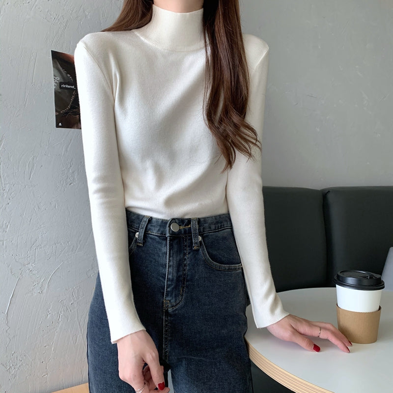 修身內搭半高領針織打底衫毛衣女